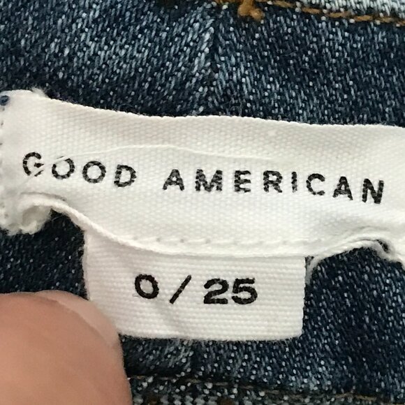 Good American Good Legs Crop Jeans Women 0/25 Blue High Rise Distressed Raw Hem - Picture 3 of 11